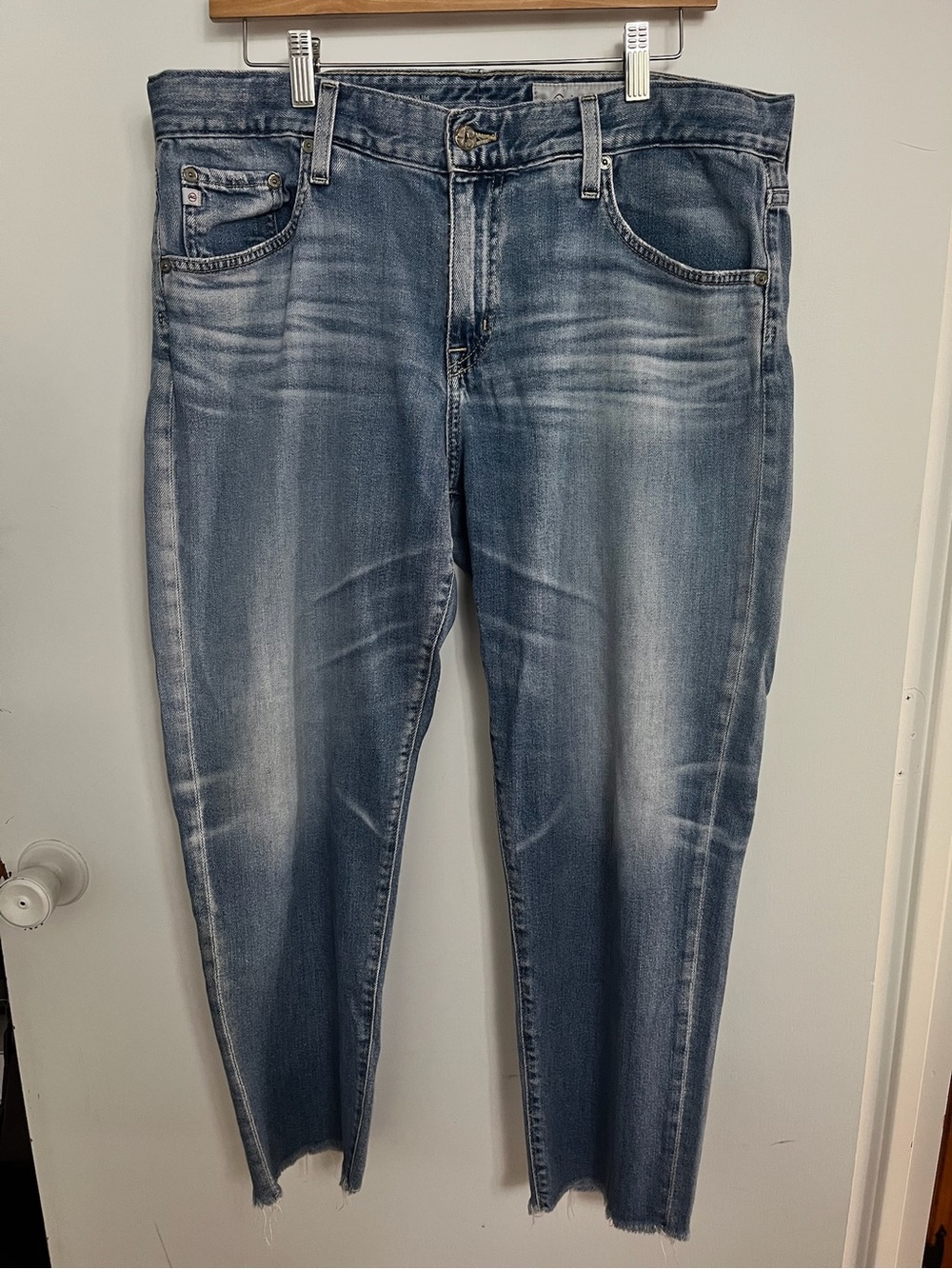 AG Adriano Goldschmied Women's Light Blue Washed Ex-BF Slim Straight Jeans